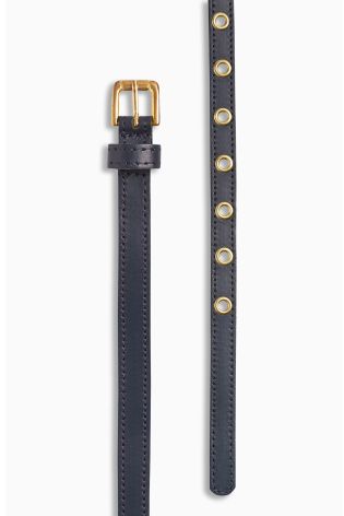 Tan/Navy Eyelet Skinny Belts Two Pack